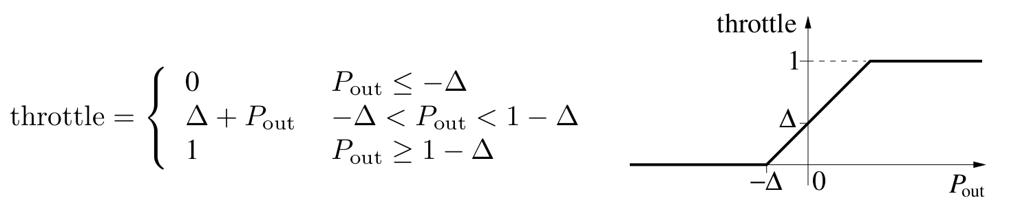 The delta parameter shifts the output Pout so we can still control the throttle in the range [0, 1].